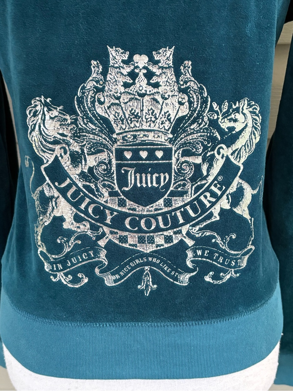 Y2K Juicy Couture Teal Velvet Zip Hoodie with J Zipper Pull (runs small) Med